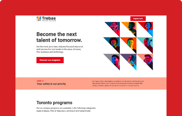 Trebas Institute Landing Page